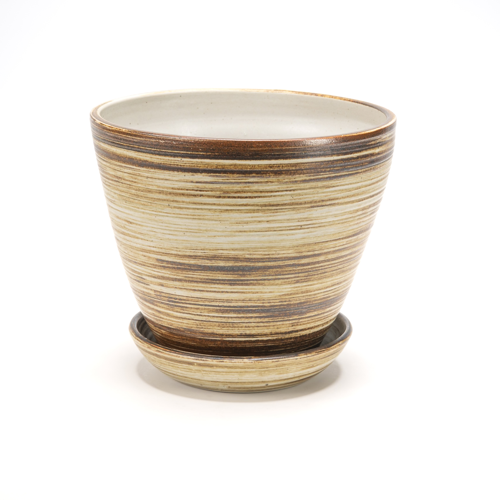 Maceta Boleada 23x20cm-Cortado Blanco y Cafe