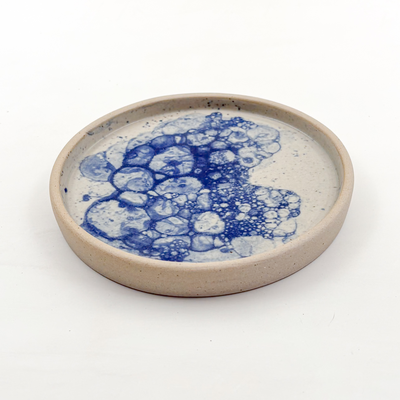 Plato con Borde 16cm-Blanco Burbuja Azul