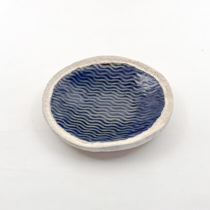 Plato Ola 17cm-Azul Oxido Orilla Engobe Blanco