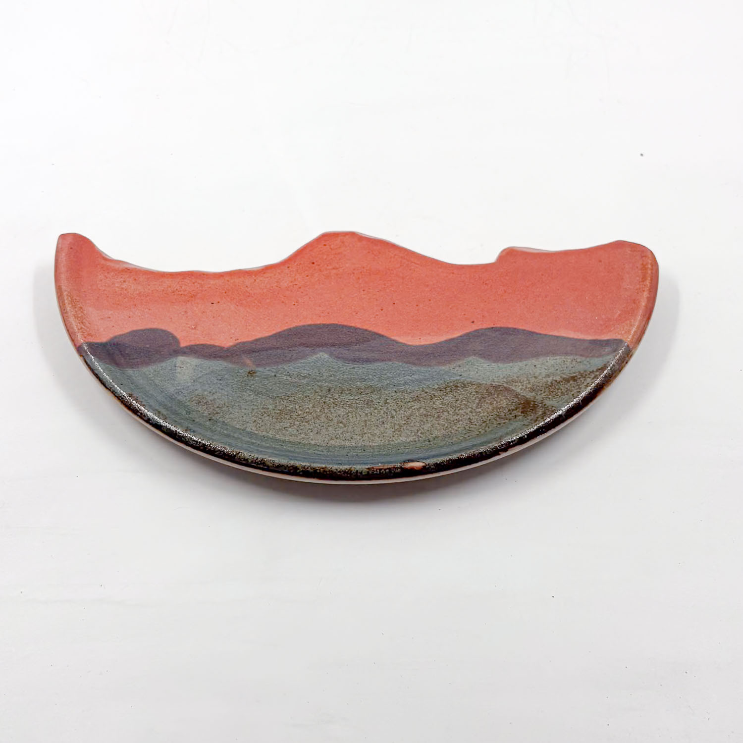 Plato Mitad Irregular 27x14cm-Paisajes de la Baja Rojo y Azul Oxido