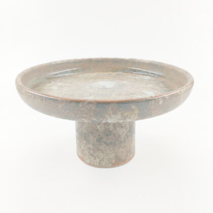 Plato Pedestal 25x15cm-Blanco Satin y Verde Olivo