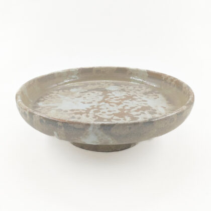 Plato Pedestal 27x9cm-Blanco Satin y Verde Olivo