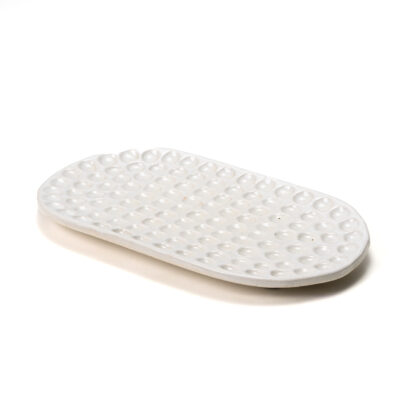 Charola Ovalada con Hoyos 27x16cm-Blanco Satin