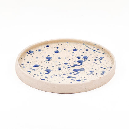 Plato con Borde 28x3cm-Blanco Mate Jaspeado Azul