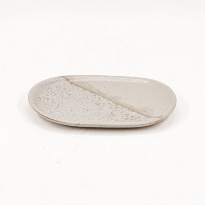 Charola Ovalada 22x13cm-Blanco Semi Brillante y Arena