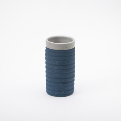 Vaso Recto Rayado 14oz-Blanco Mate Engobe Azul