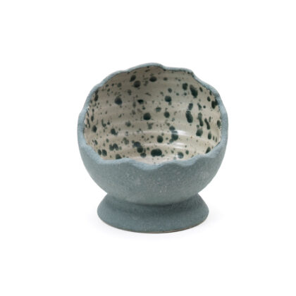 Tazon Huevo 15x15cm-Engobe Verde interior Blanco Blanco Jaspeado Verde