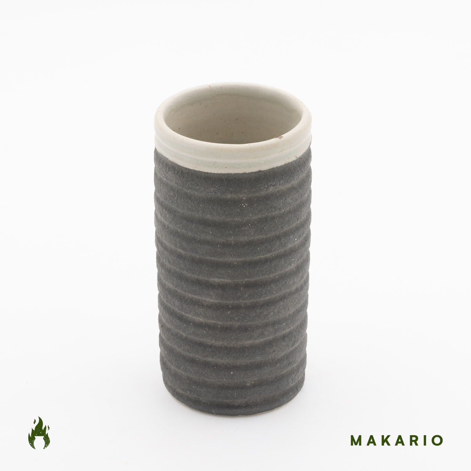 Vaso Recto Rayado 14oz-Engobe Negro y Blanco Mate